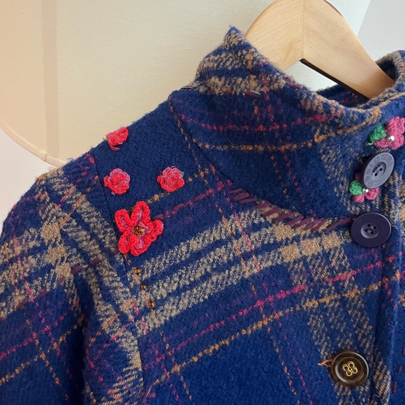 Desigual Embroidered Plaid Wool Coat - Picture 3 of 9